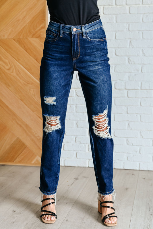 Judy Blue - Montana High Rise Rigid Magic Distressed Straight Jeans